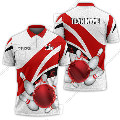 Custom Bowling Team Jersey, Ribbon Pattern Bowling Jersey Multicolor Polo Quarter-Zip Shirts, Bowling Uniforms Jerseys, Custom Name And Team Name