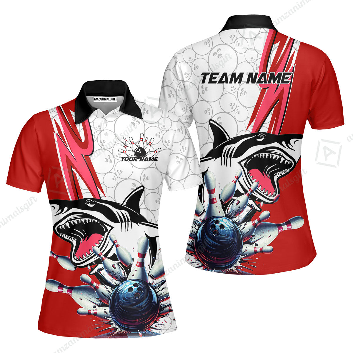 Custom Shark Bowling Team Jersey,  Shark Bowling Jersey Multicolor Polo Quarter-Zip Shirts, Bowling Uniforms Jerseys, Custom Name And Team Name
