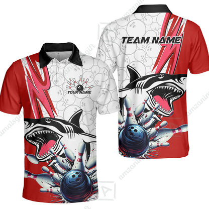 Custom Shark Bowling Team Jersey,  Shark Bowling Jersey Multicolor Polo Quarter-Zip Shirts, Bowling Uniforms Jerseys, Custom Name And Team Name
