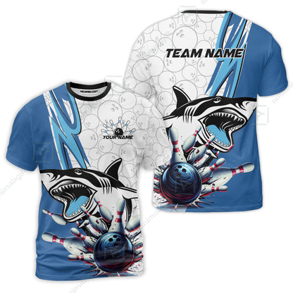 Custom Shark Bowling Team Jersey,  Shark Bowling Jersey Multicolor Polo Quarter-Zip Shirts, Bowling Uniforms Jerseys, Custom Name And Team Name
