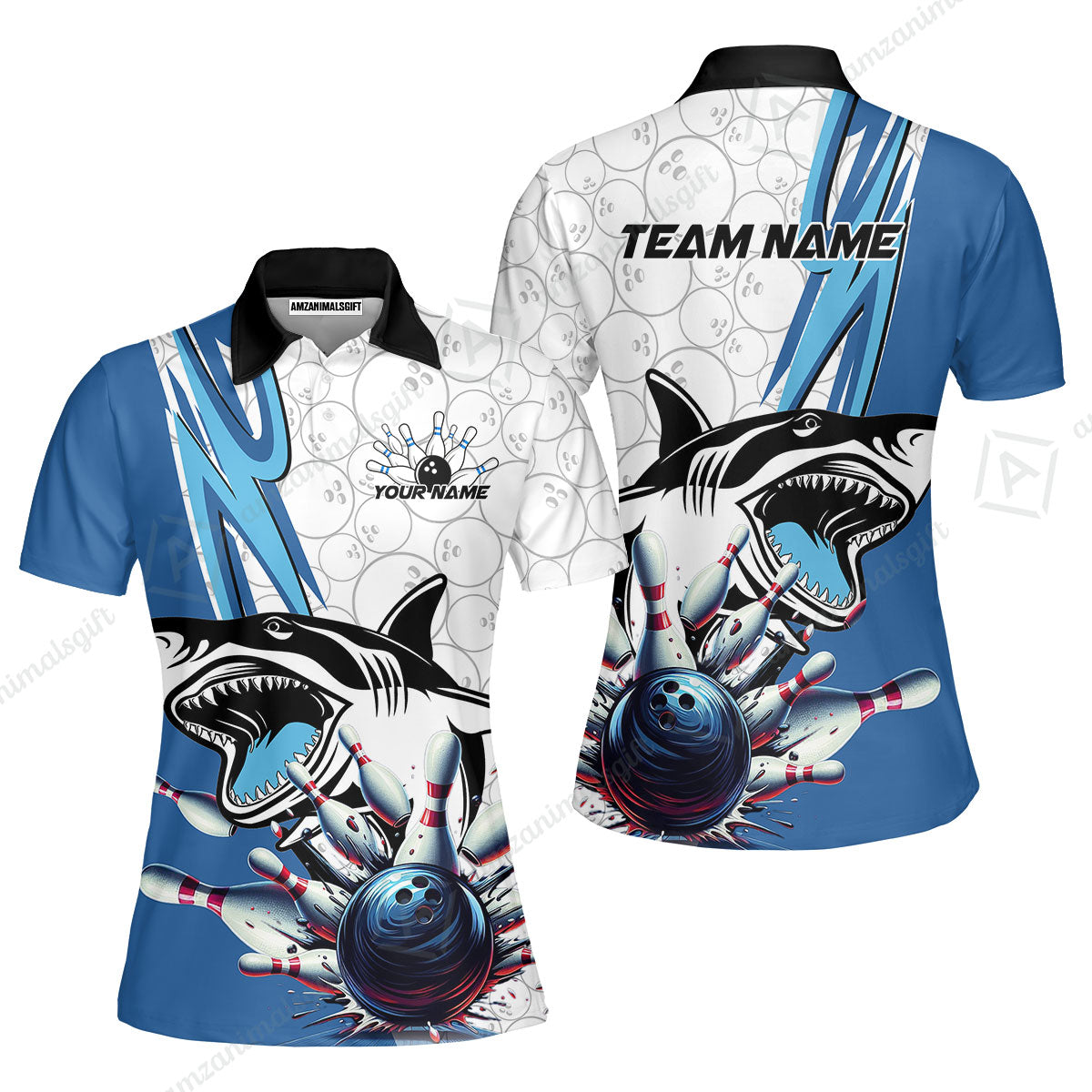Custom Shark Bowling Team Jersey,  Shark Bowling Jersey Multicolor Polo Quarter-Zip Shirts, Bowling Uniforms Jerseys, Custom Name And Team Name