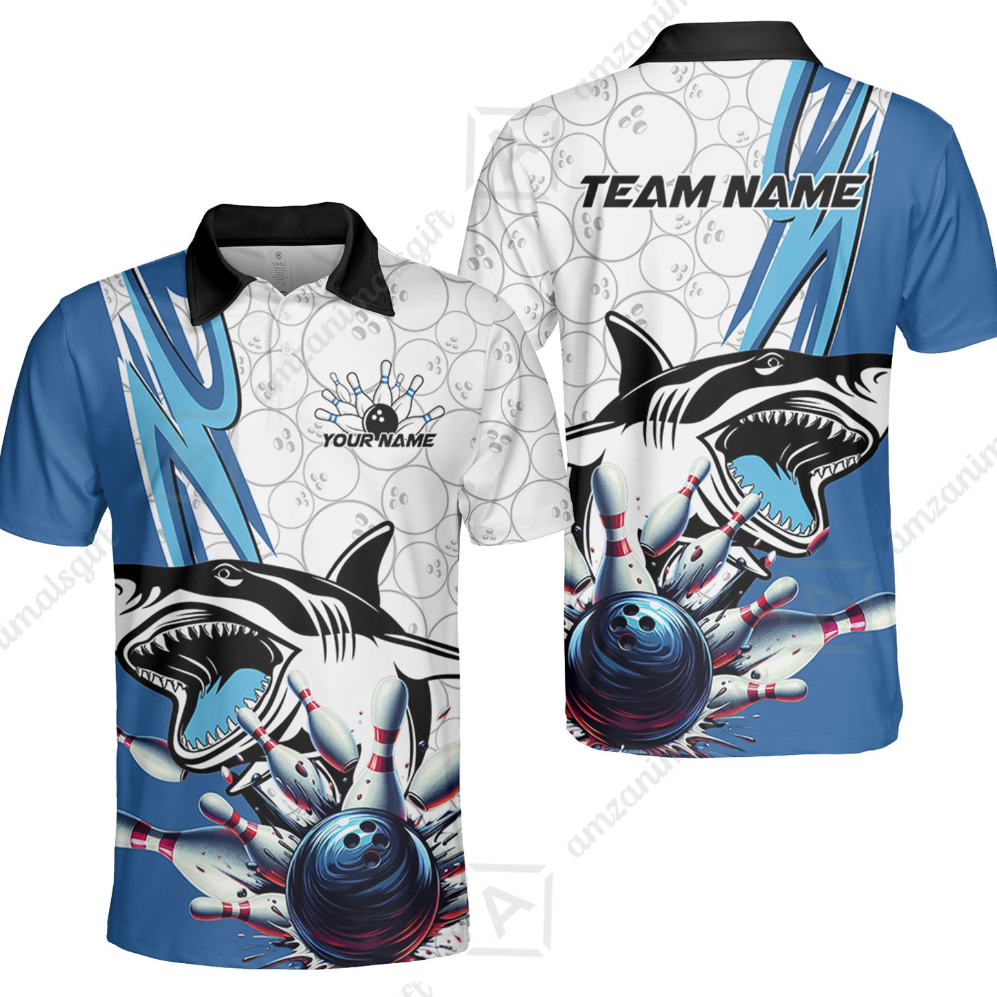 Custom Shark Bowling Team Jersey,  Shark Bowling Jersey Multicolor Polo Quarter-Zip Shirts, Bowling Uniforms Jerseys, Custom Name And Team Name