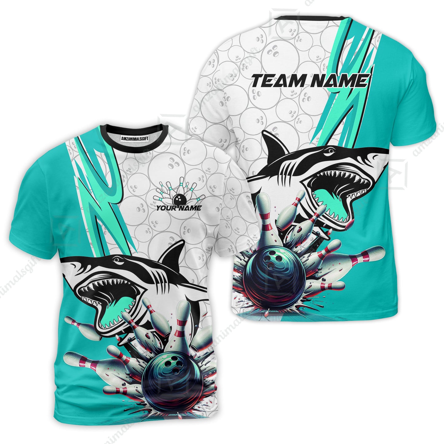 Custom Shark Bowling Team Jersey,  Shark Bowling Jersey Multicolor Polo Quarter-Zip Shirts, Bowling Uniforms Jerseys, Custom Name And Team Name