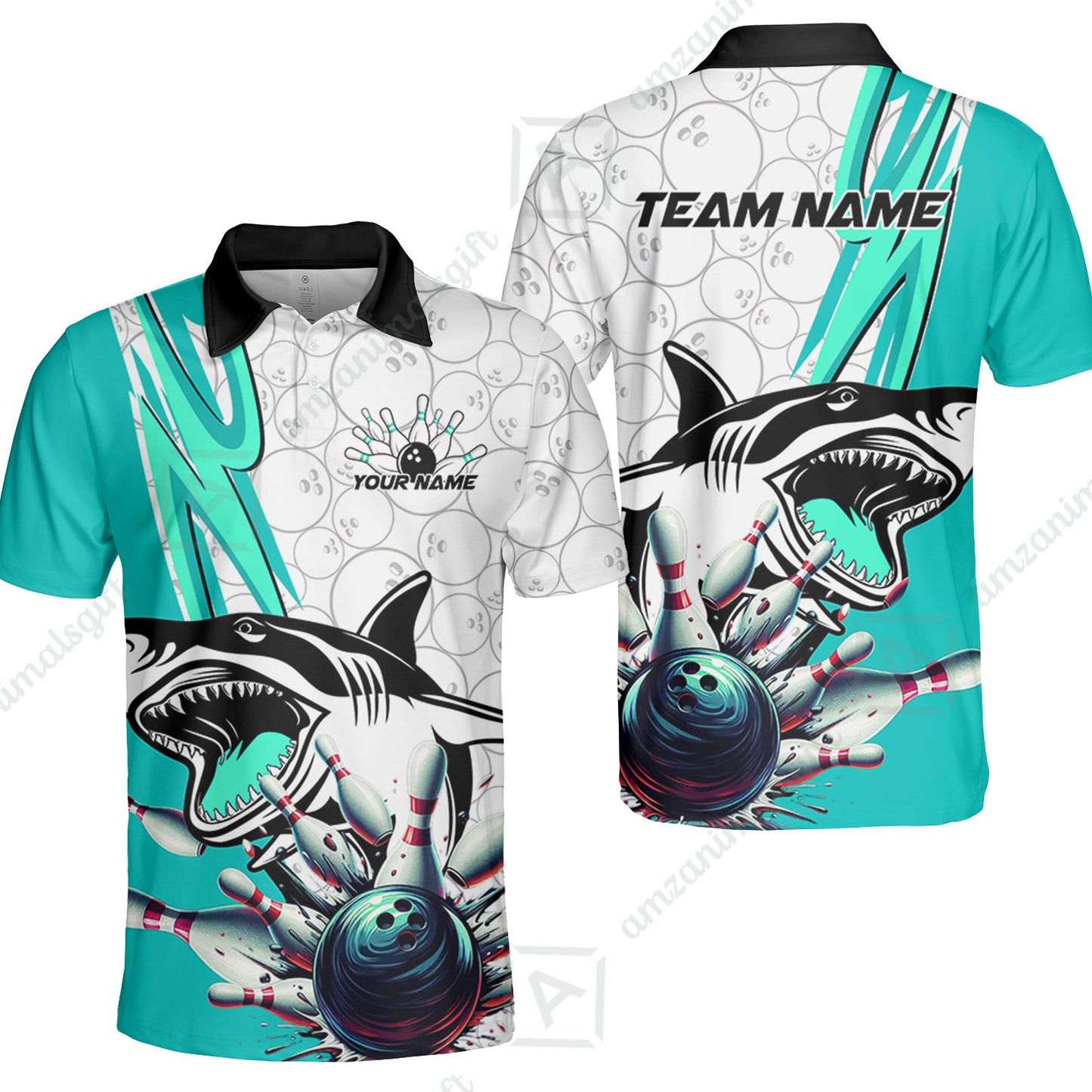 Custom Shark Bowling Team Jersey,  Shark Bowling Jersey Multicolor Polo Quarter-Zip Shirts, Bowling Uniforms Jerseys, Custom Name And Team Name