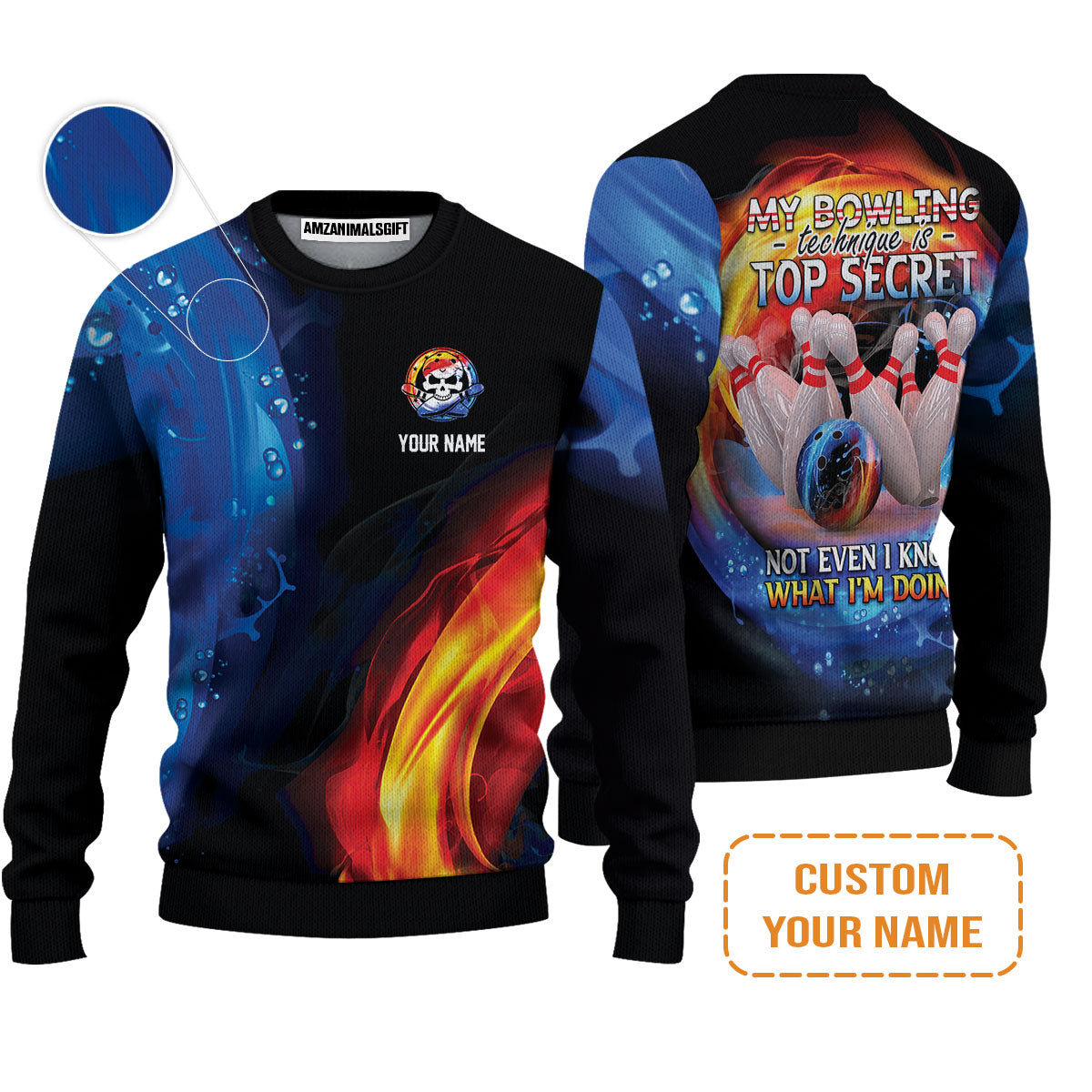 Customized Name Bowling T-Shirt, My Bowling Technique is Top Secret Personalized Bowling T-Shirt