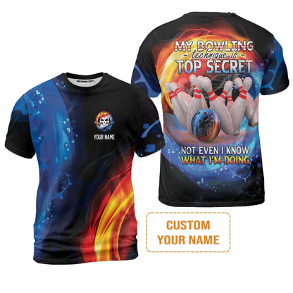 Customized Name Bowling T-Shirt, My Bowling Technique is Top Secret Personalized Bowling T-Shirt