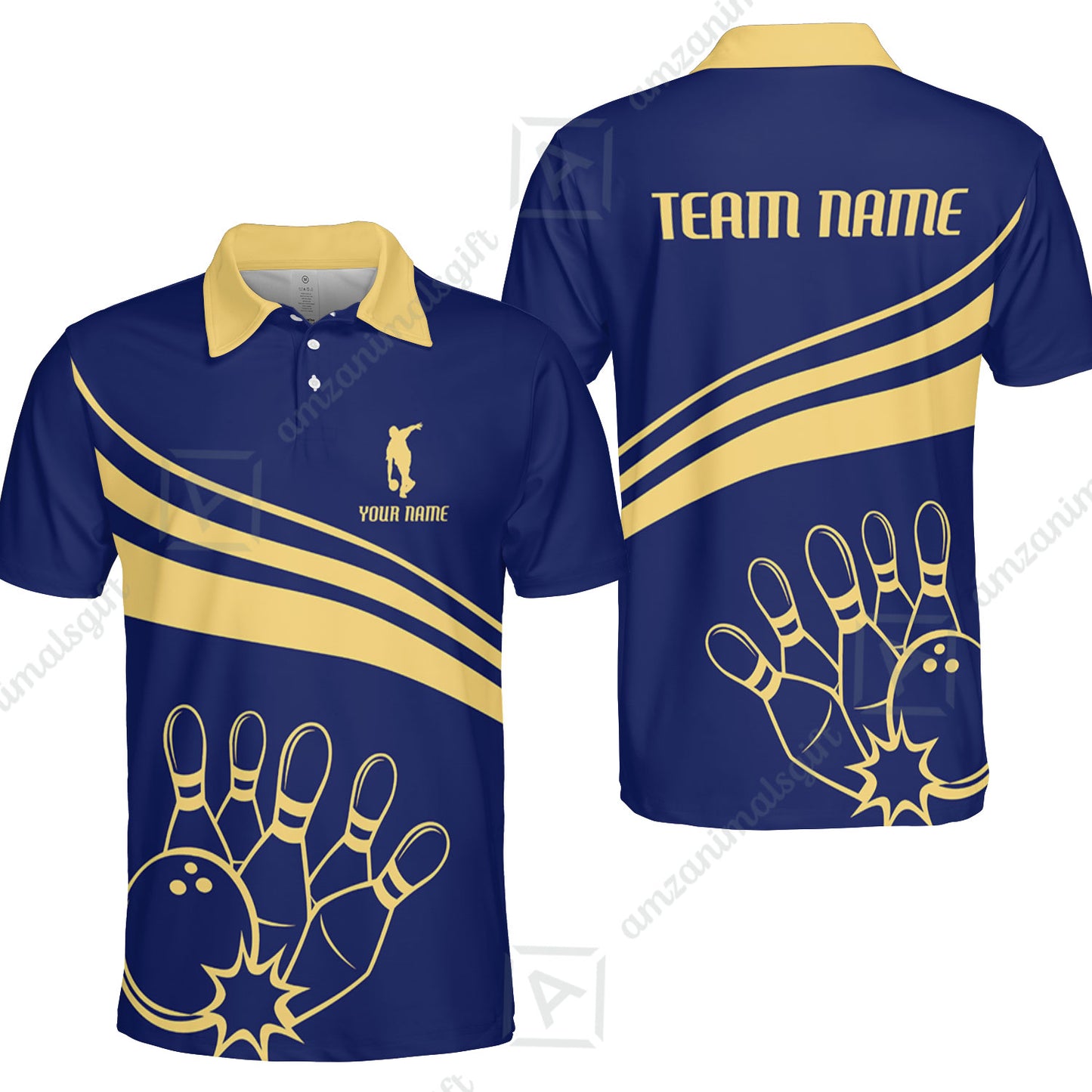 Bowling Customized Jersey Navy Shirt Gold Curve Bowling Tenpin Quarter Zip Shirt, Outfit For Bowlers, Bowling Team
