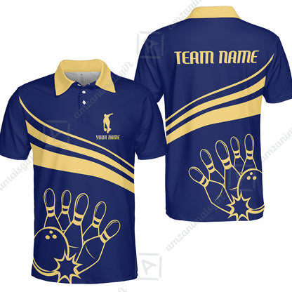 Bowling Customized Jersey Navy Shirt Gold Curve Bowling Tenpin Quarter Zip Shirt, Outfit For Bowlers, Bowling Team