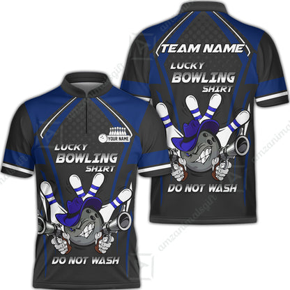 Customized Bowling Team Jersey, Lucky Bowling Shirt Do Not Wash Personalized Name Quarter-Zip Jerseys For Bowlers