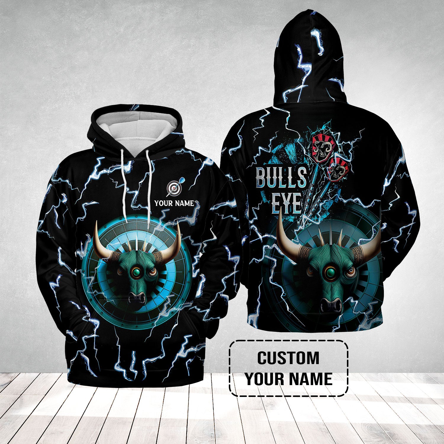 Customized Darts Hoodie, Bullseye Dartboard, Personalized Name Darts And Bull Hoodie - Perfect Gift For Darts Lovers, Darts Players
