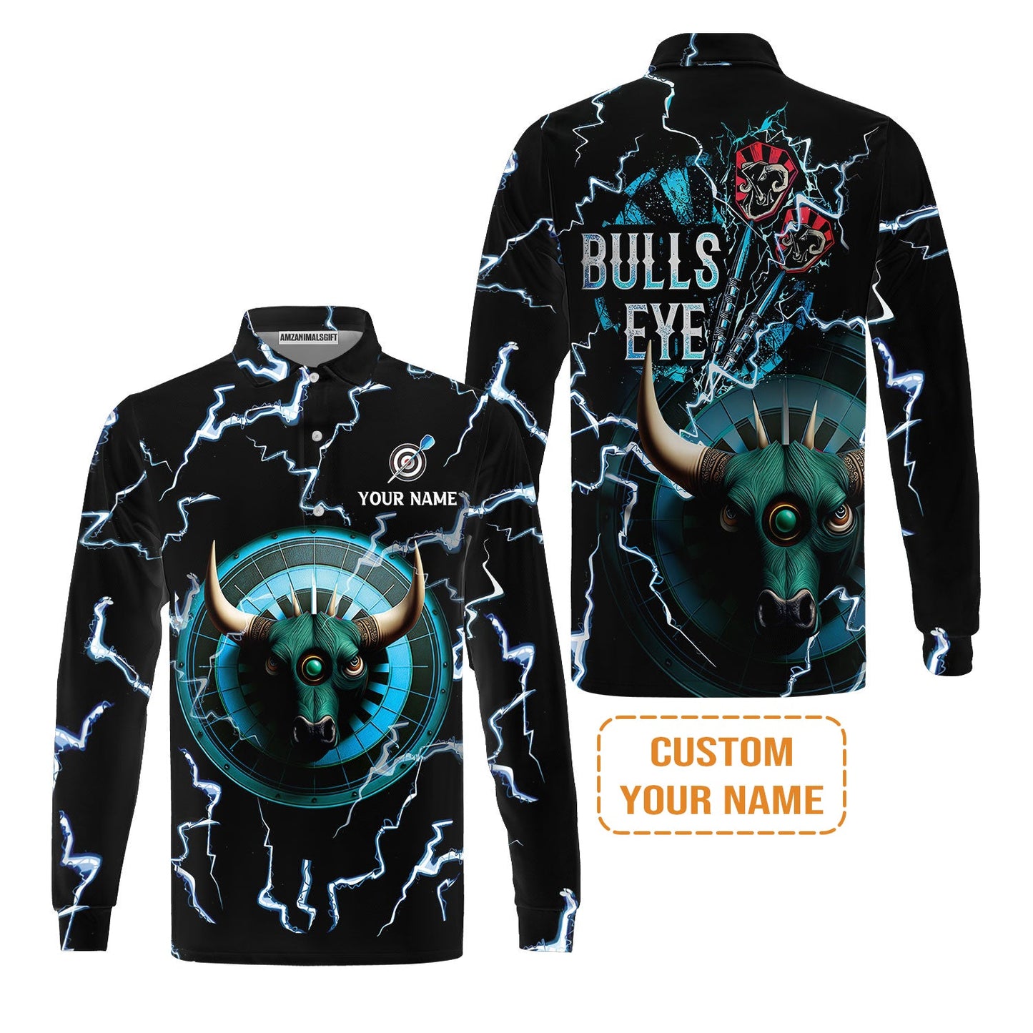 Customized Darts Long Sleeve Polo Shirt, Bullseye Dartboard, Personalized Name Darts And Bull Long Sleeve Polo Shirt For Men - Perfect Gift For Darts Lovers, Darts Players