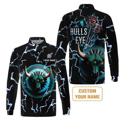 Customized Darts Long Sleeve Polo Shirt, Bullseye Dartboard, Personalized Name Darts And Bull Long Sleeve Polo Shirt For Men - Perfect Gift For Darts Lovers, Darts Players