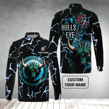 Customized Darts Long Sleeve Polo Shirt, Bullseye Dartboard, Personalized Name Darts And Bull Long Sleeve Polo Shirt For Men - Perfect Gift For Darts Lovers, Darts Players