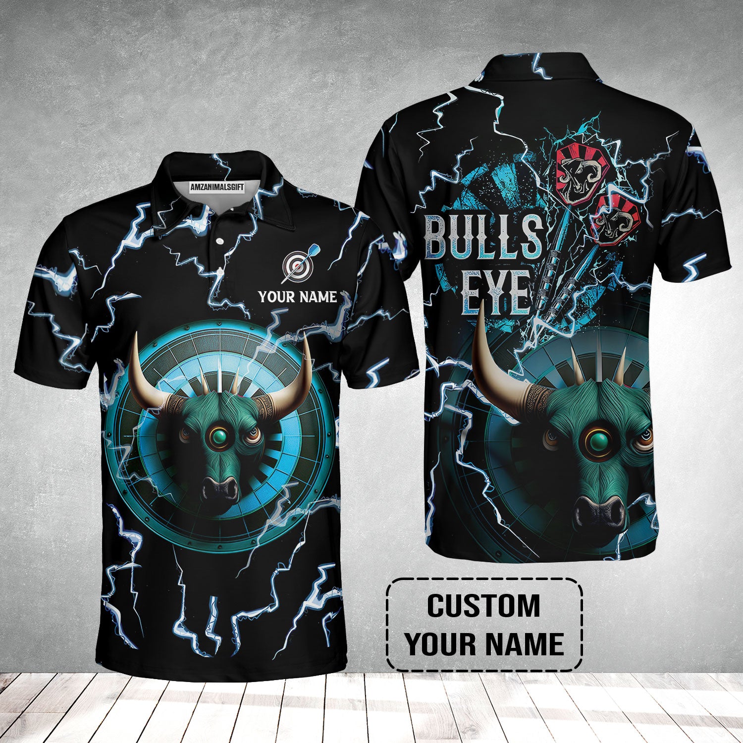 Customized Darts Polo Shirt, Bullseye Dartboard, Personalized Name Darts And Bull Polo Shirt For Men  - Perfect Gift For Darts Lovers, Darts Players