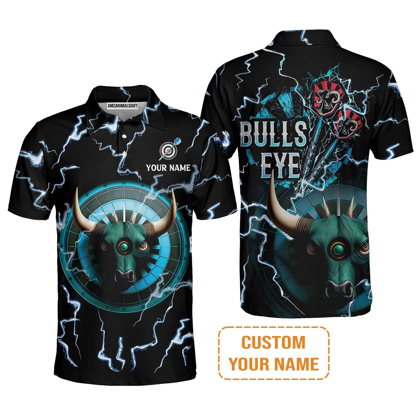 Customized Darts Polo Shirt, Bullseye Dartboard, Personalized Name Darts And Bull Polo Shirt For Men  - Perfect Gift For Darts Lovers, Darts Players