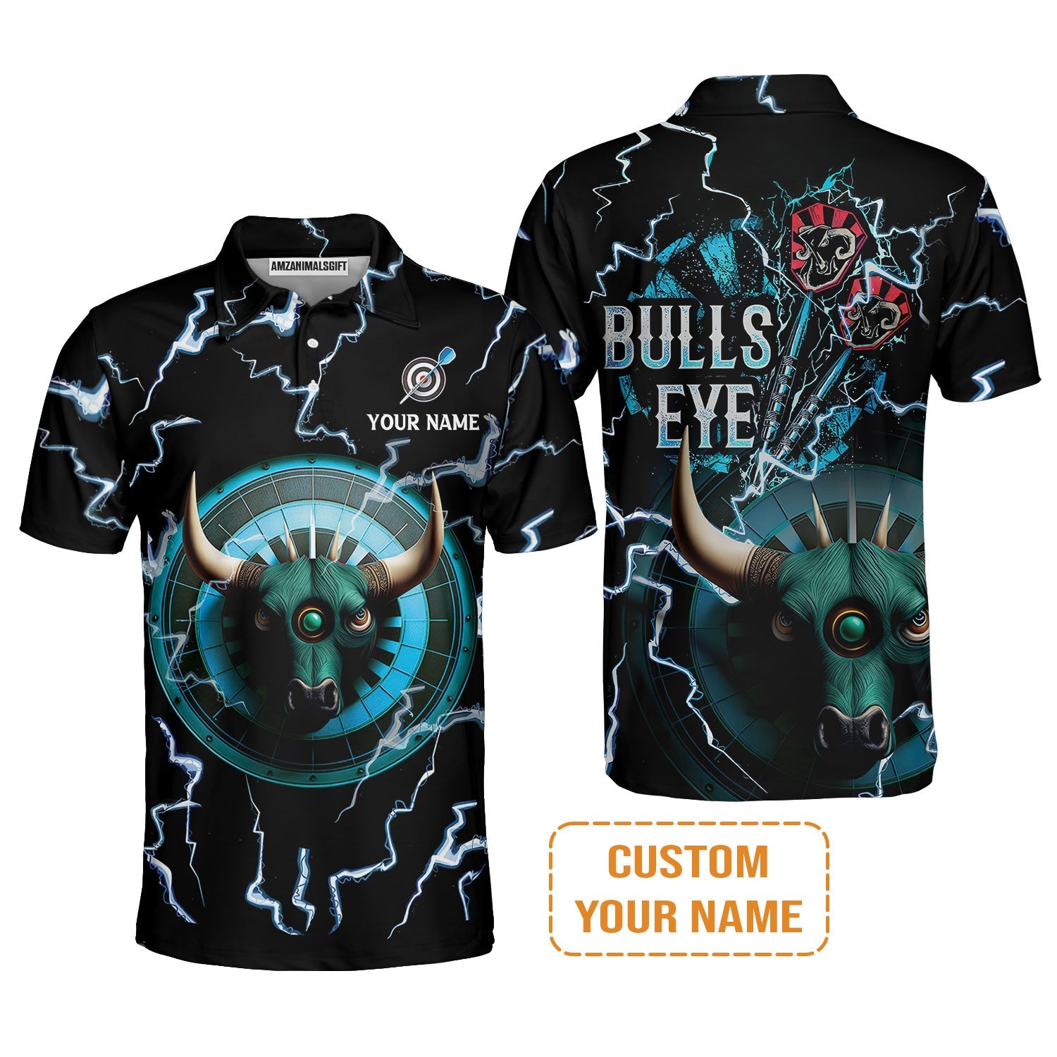 Customized Darts Men's Long Sleeve Polo Shirt, Bullseye Dartboard, Personalized Name Darts And Bull Long Sleeve Polo Shirt For Men - Perfect Gift For Darts Lovers, Darts Players