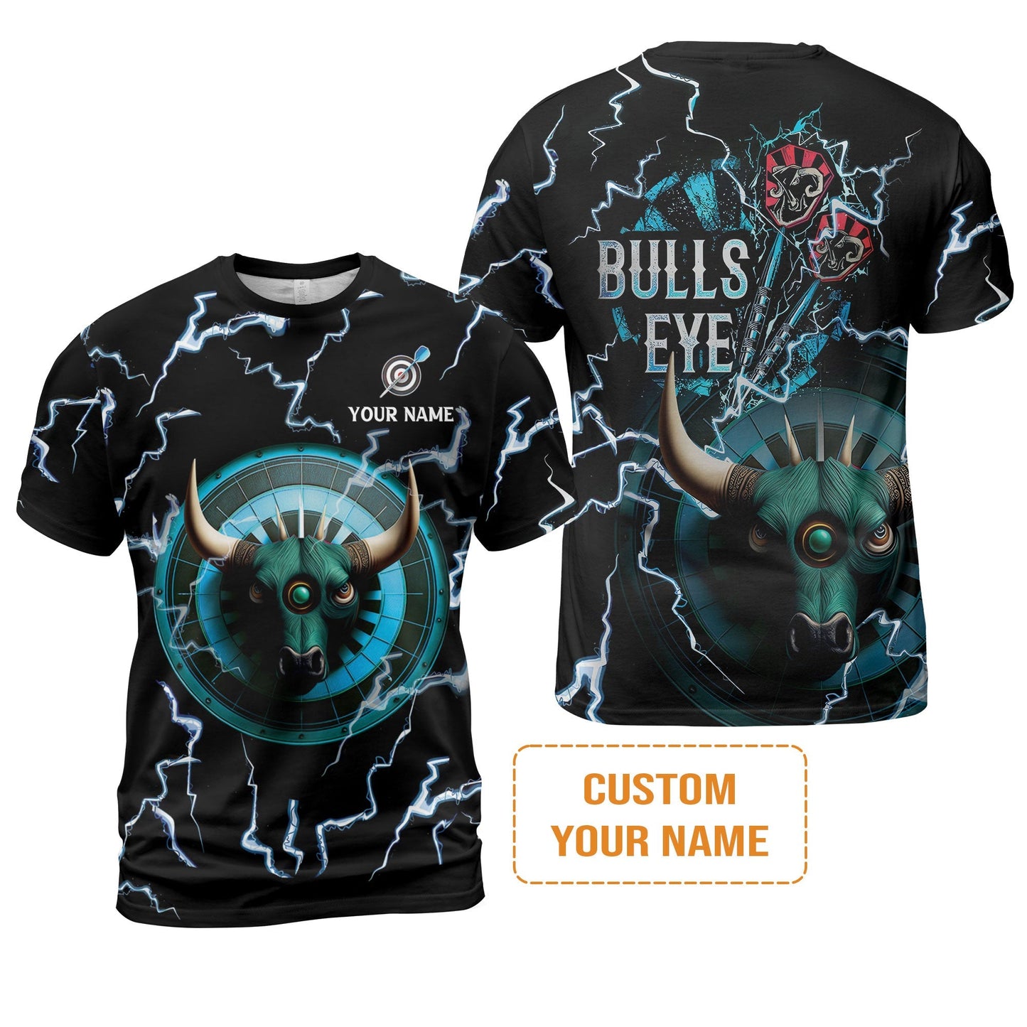 Customized Darts T-Shirt, Bullseye Dartboard, Personalized Name Darts And Bull T-Shirt For Men - Perfect Gift For Darts Lovers, Darts Players