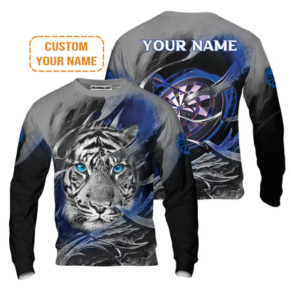 Darts Custom Name Men Polo Shirt, Blue Bullseye Dartboard Personalized Name Tiger And Darts Polo Shirts For Men, Apparel Gift For Darts Lover, Team