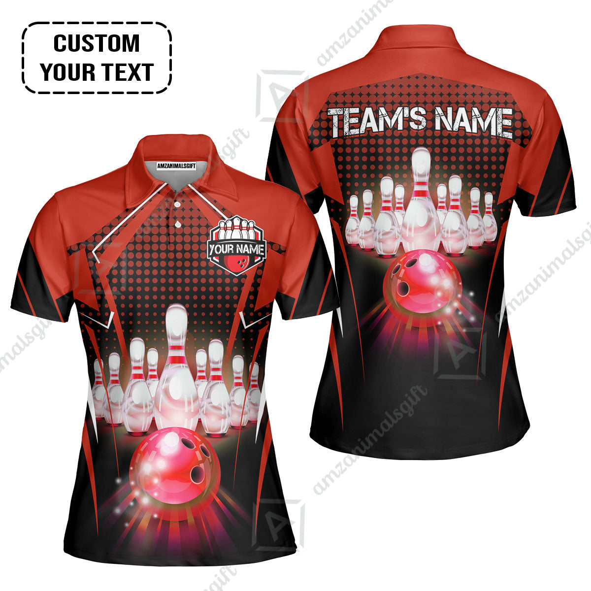 Custom Bowling Team Jerseys Polo Shirts, Bowling uniforms Ball & Pins Multicolor Jersey For Tournament Team Men Women Bowlers