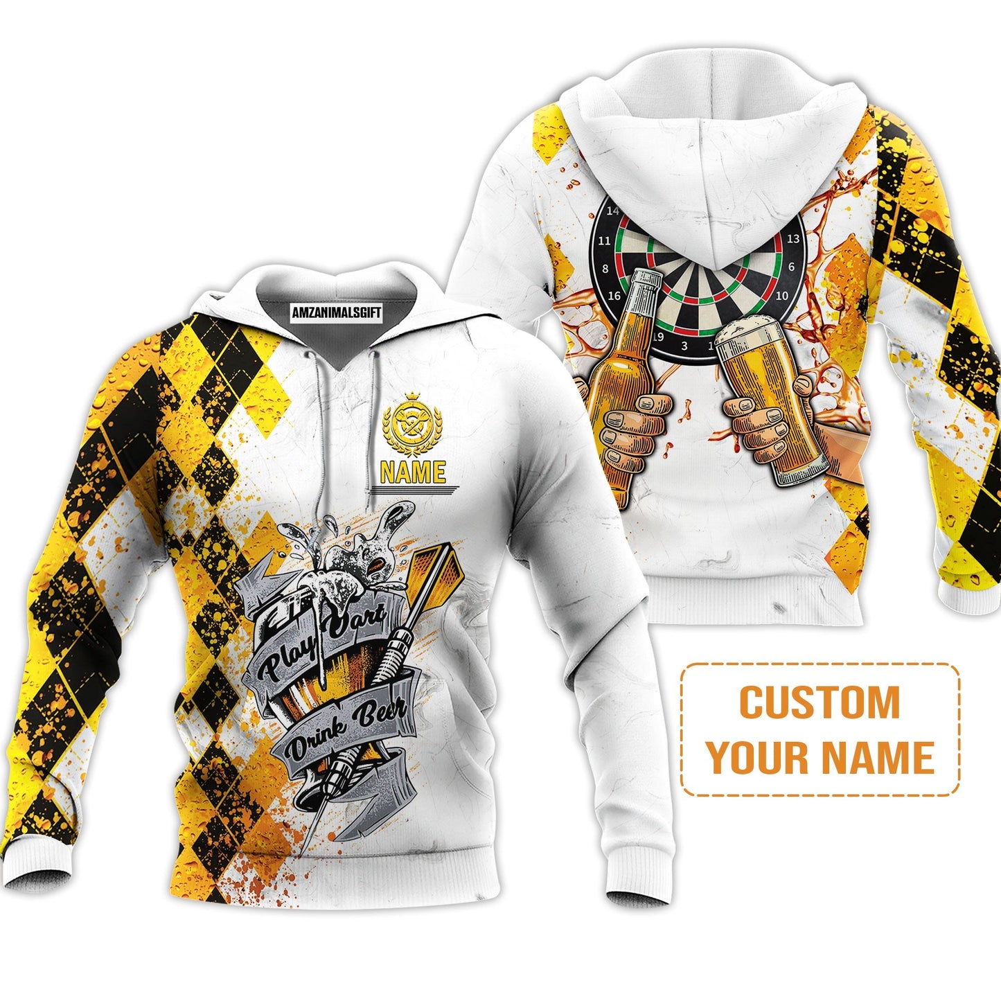 Darts Personalised Sweater, Play Dart Drink Beer Argyle Pattern Custom Name Sweater