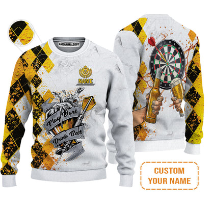 Darts Polo Shirts Personalised, Play Dart Drink Beer Argyle Pattern Custom Name Men Polo Shirt - Perfect Gift For Men, Darts Player, Darts Lover