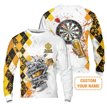 Darts Personalised Sweater, Play Dart Drink Beer Argyle Pattern Custom Name Sweater