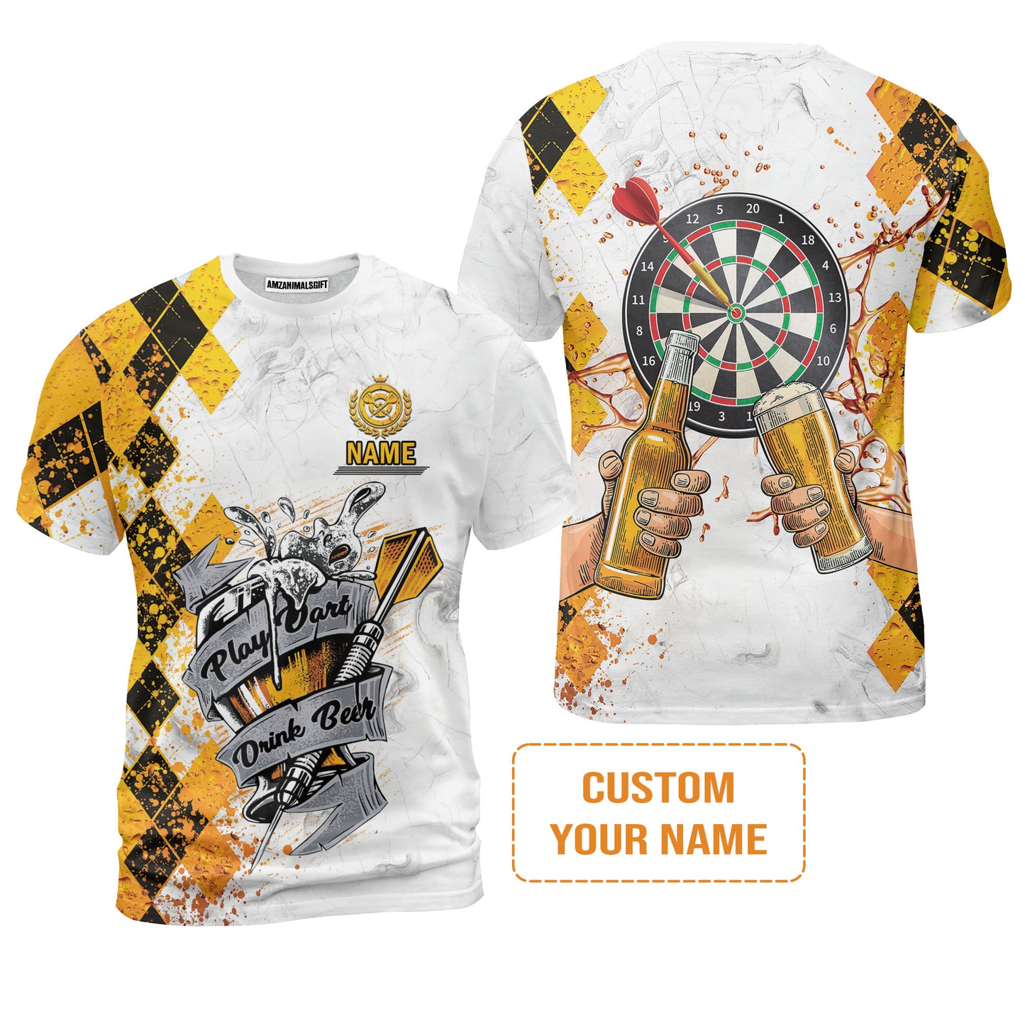 Darts Polo Shirts Personalised, Play Dart Drink Beer Argyle Pattern Custom Name Men Polo Shirt - Perfect Gift For Men, Darts Player, Darts Lover