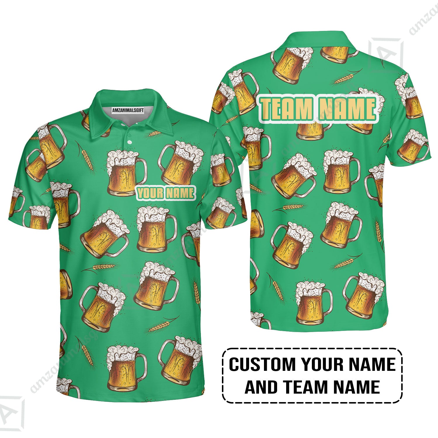 Custom Irish Green Beer Pattern Design Oktoberfest Beer Festival Performance Polo Shirt