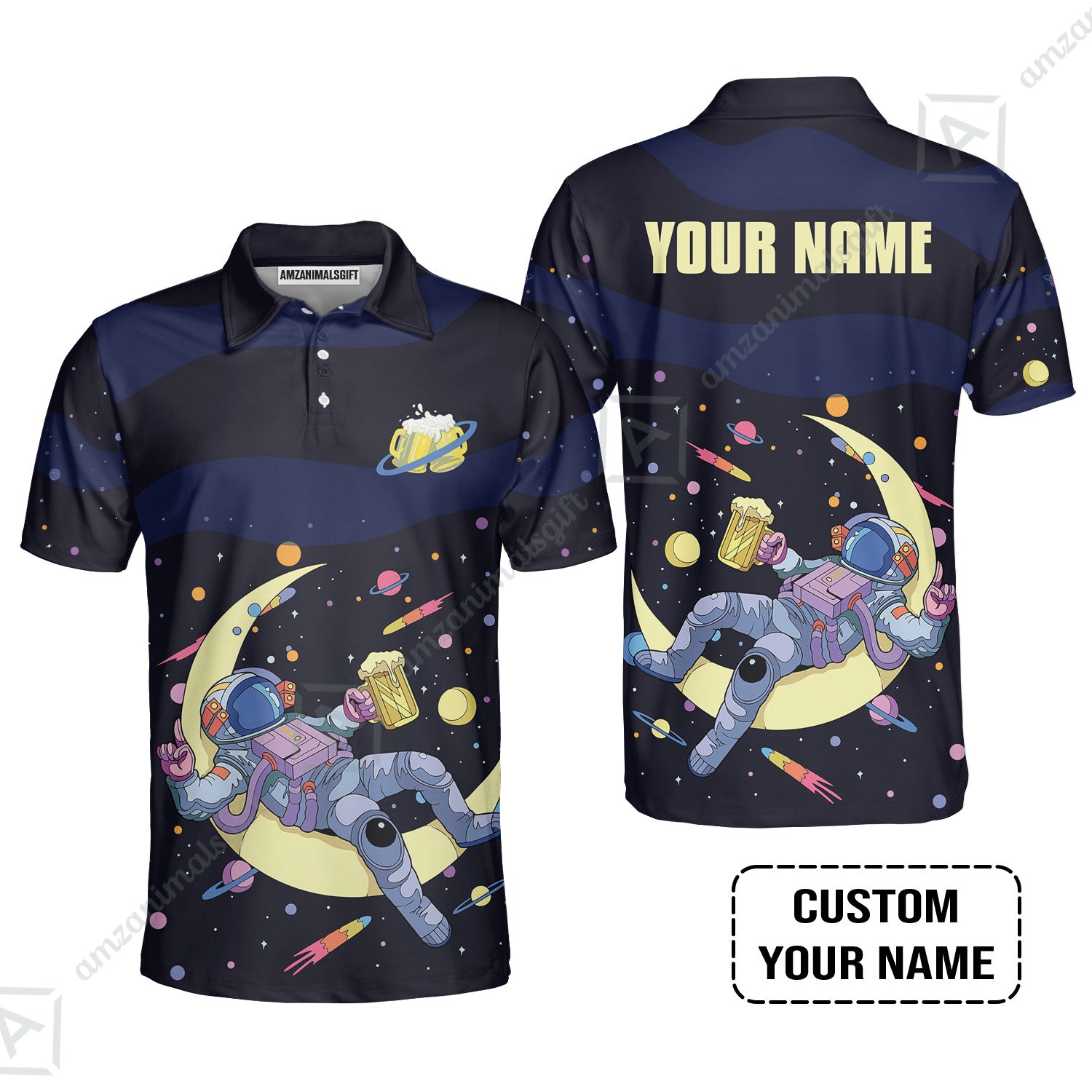 Custom Astronaut Beer Pattern Design Oktoberfest Beer Festival Performance Polo Shirt