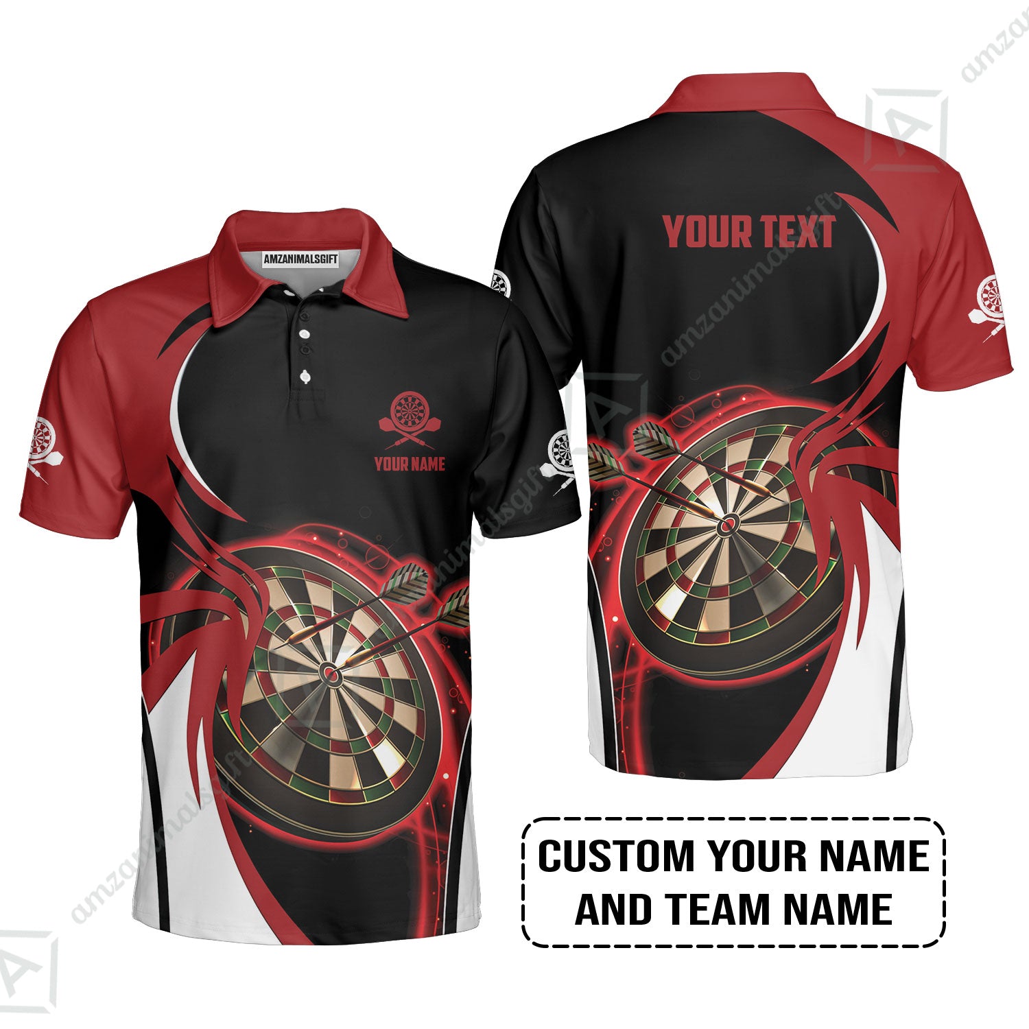 Customized Name & Text Darts Polo Shirt, Personalized Red Darts Uniforms Polo Shirt