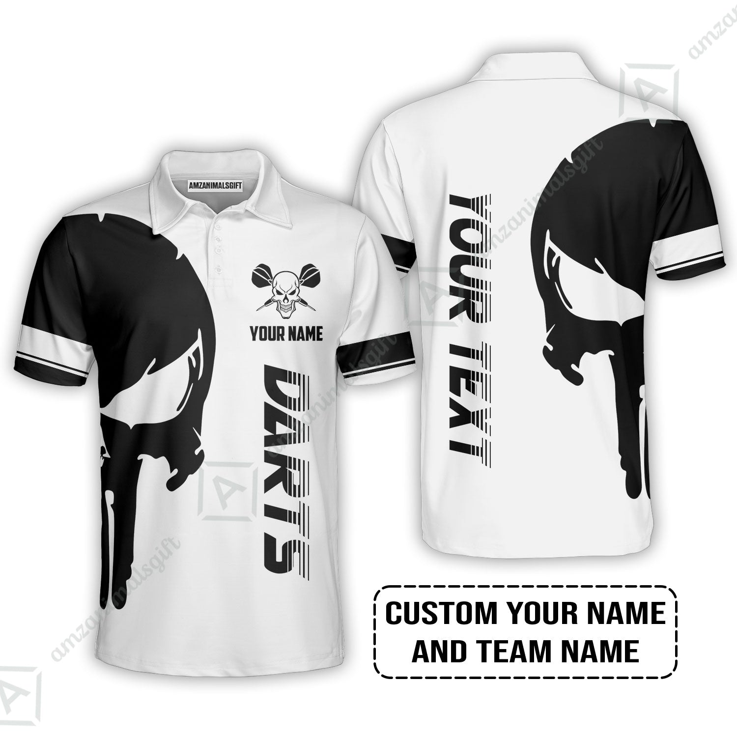 Customized Name & Text Darts Polo Shirt, Darts Skull Personalized Name Darts Polo Shirt