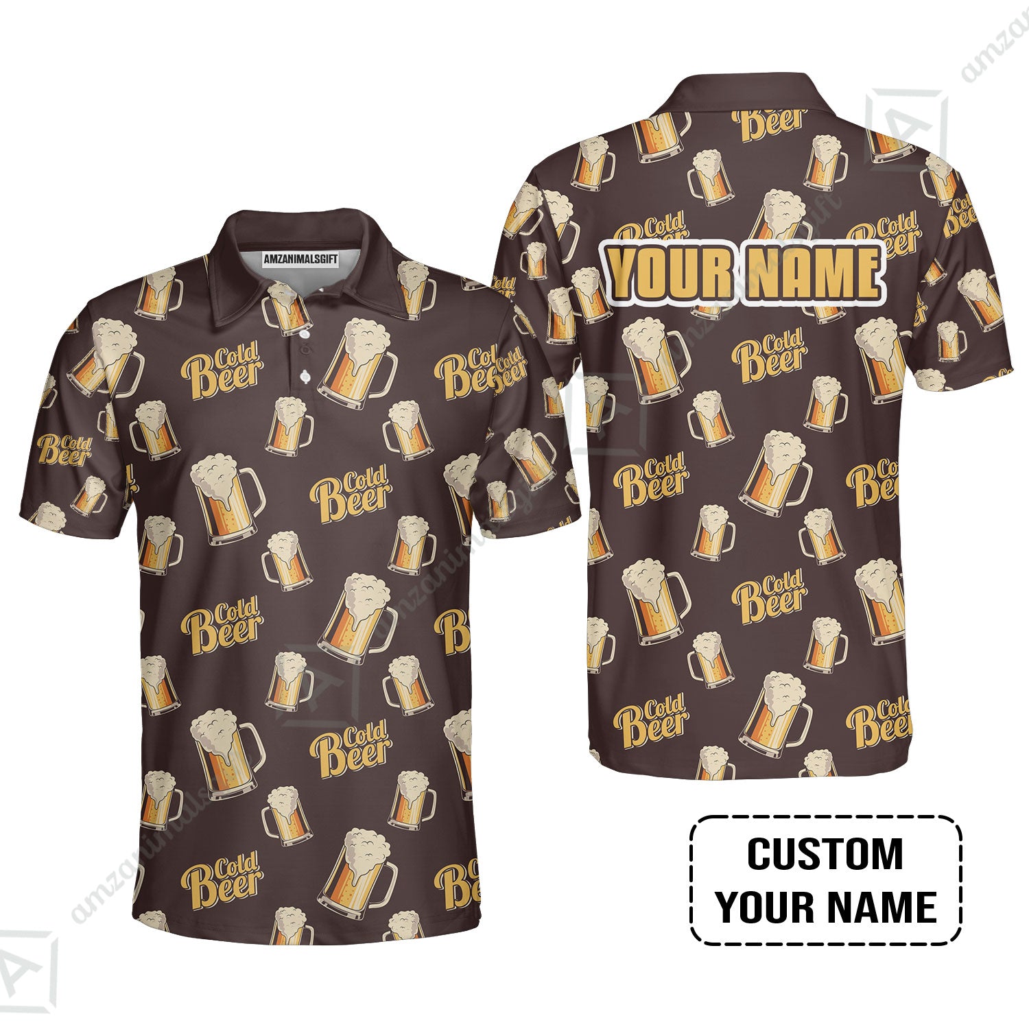 Custom Brown Cold Beer Pattern Design Oktoberfest Beer Festival Performance Polo Shirt