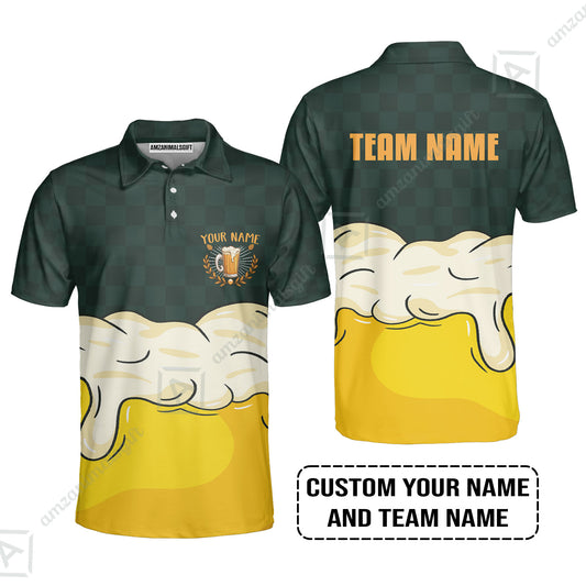 Custom Irish Green Yellow Beer Pattern Design Oktoberfest Beer Festival Performance Polo Shirt