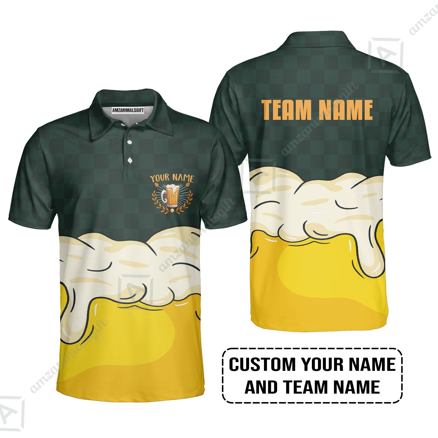 Custom Irish Green Yellow Beer Pattern Design Oktoberfest Beer Festival Performance Polo Shirt