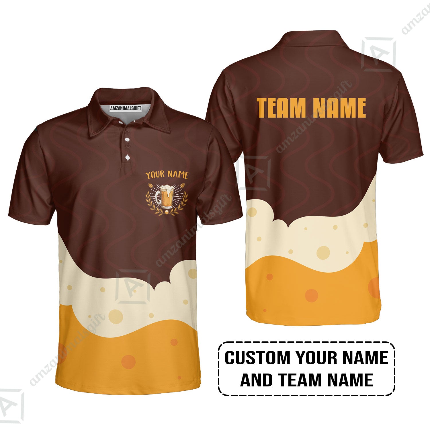 Custom Orange Brown Beer Pattern Design Oktoberfest Beer Festival Performance Polo Shirt