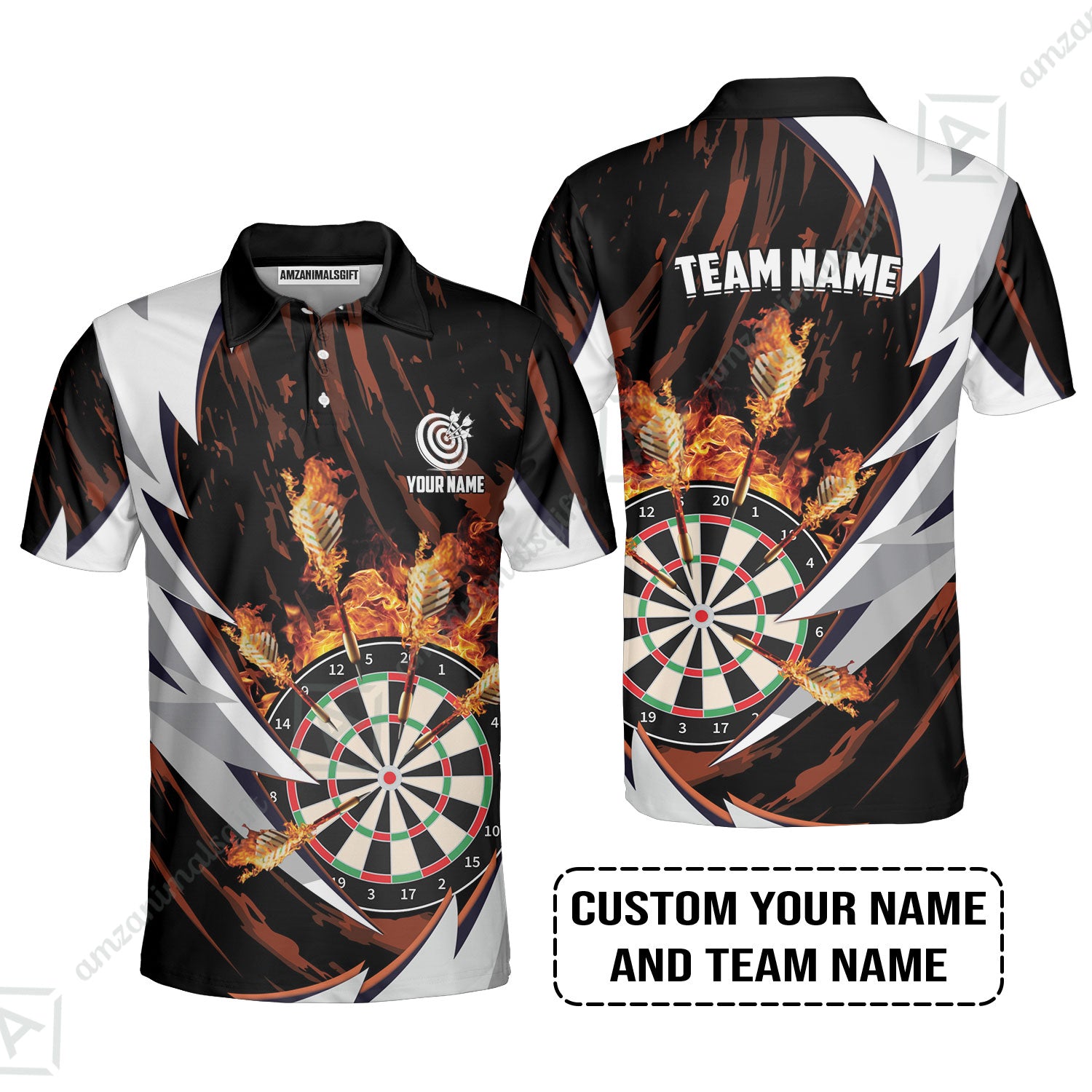 Customized Fire Thunderstorm Darts Men Polo Shirt, Personalized Darts Polo Shirt