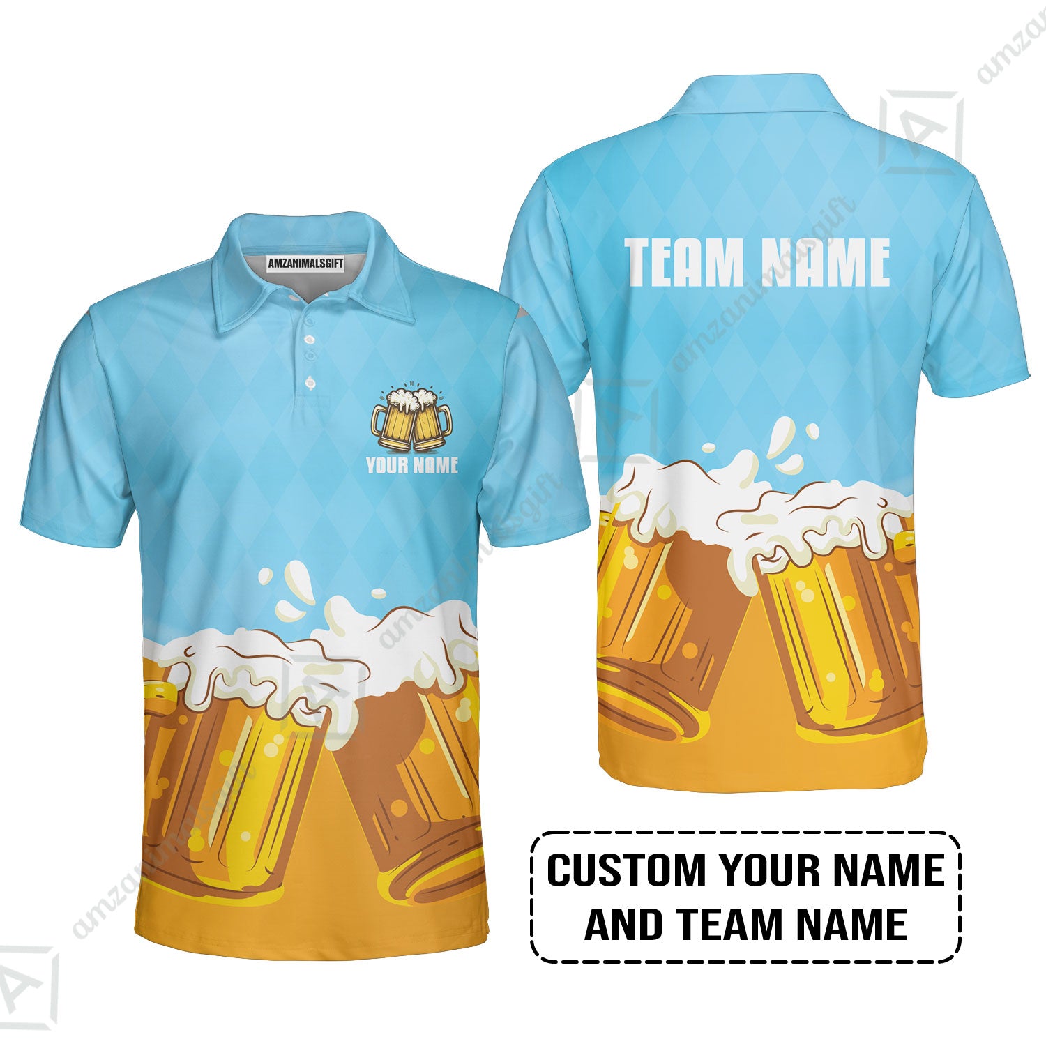 Custom Blue White Orange Beer Pattern Design Oktoberfest Beer Festival Performance Polo Shirt