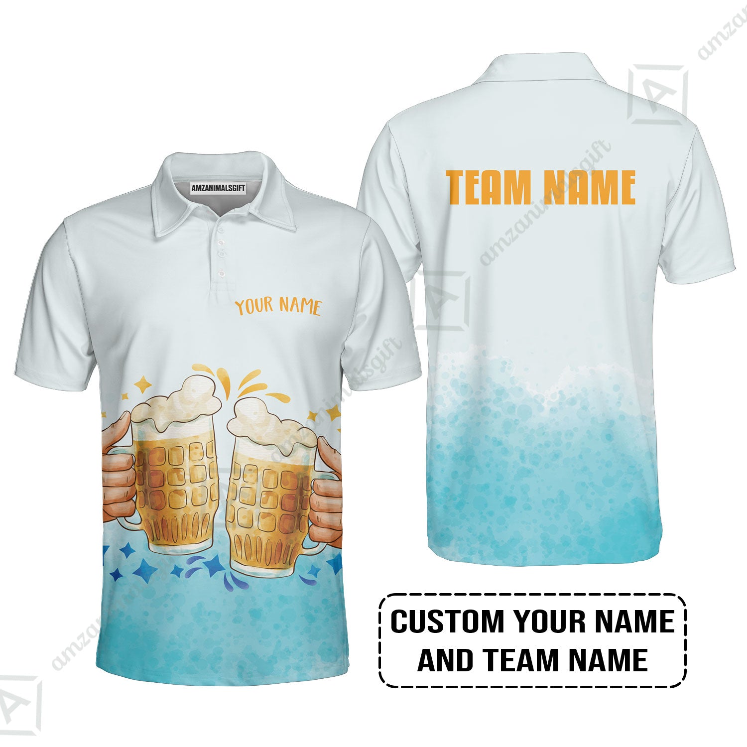 Custom Blue Gradient Beer Pattern Design Oktoberfest Beer Festival Performance Polo Shirt