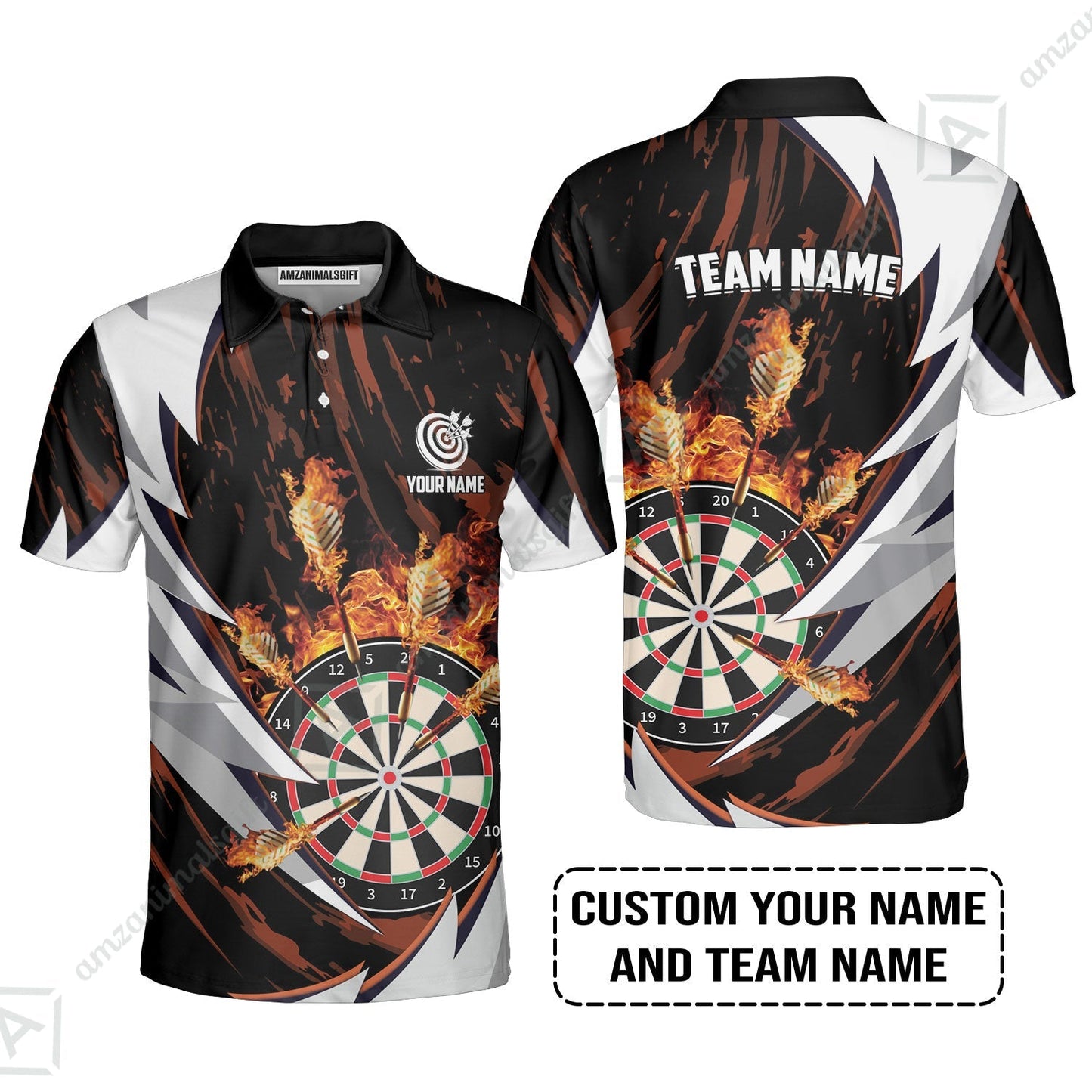 Customized Fire Thunderstorm Darts Zip Polo Shirt, Personalized Darts Zip Polo Shirt