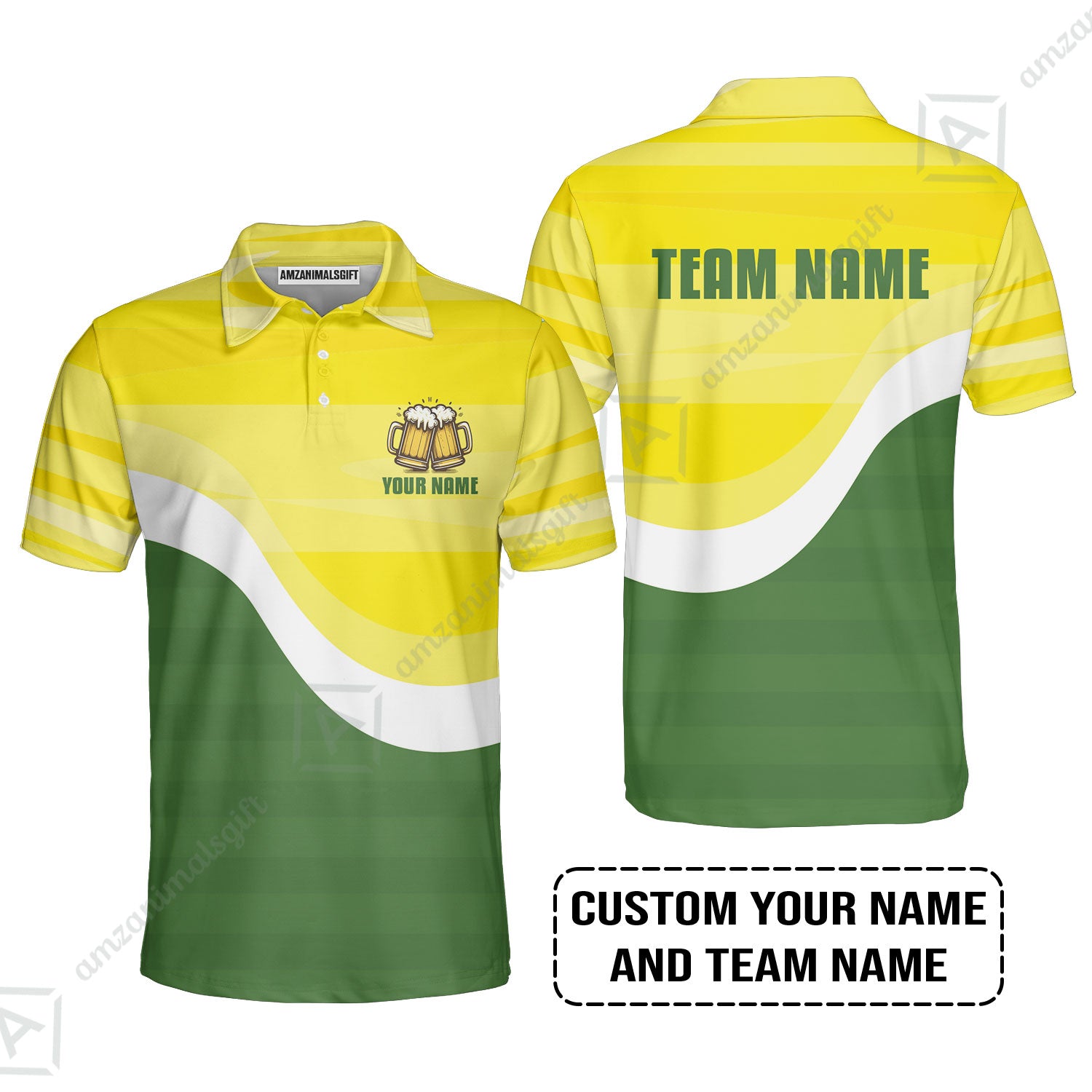 Custom Green Yellow Beer Pattern Design Oktoberfest Beer Festival Performance Polo Shirt