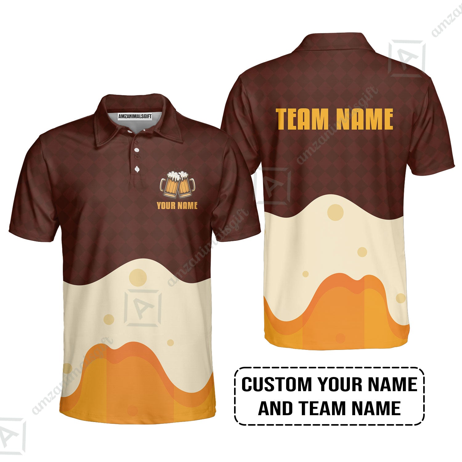 Custom Red Cream Beer Pattern Design Oktoberfest Beer Festival Performance Polo Shirt