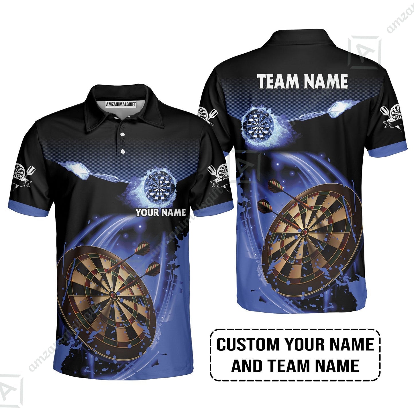 Customized Fire Darts Zip Polo Shirt, Personalized Darts For Team Zip Polo Shirt