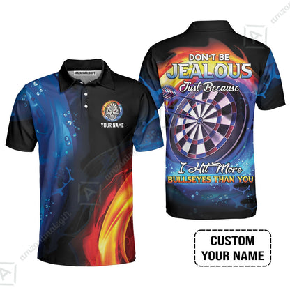 Customized Name Darts Long Polo Shirt, Don't Be Jealous Personalized Skull Logo And Darts Long Polo Shirt