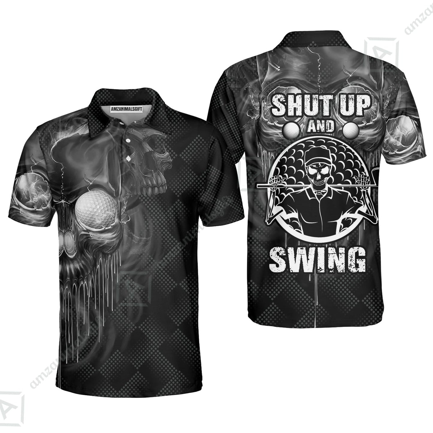 Men Golf T-Shirt - Scary Skull Golf Shut Up Shirt Design For Men, Best Halloween T-Shirt
