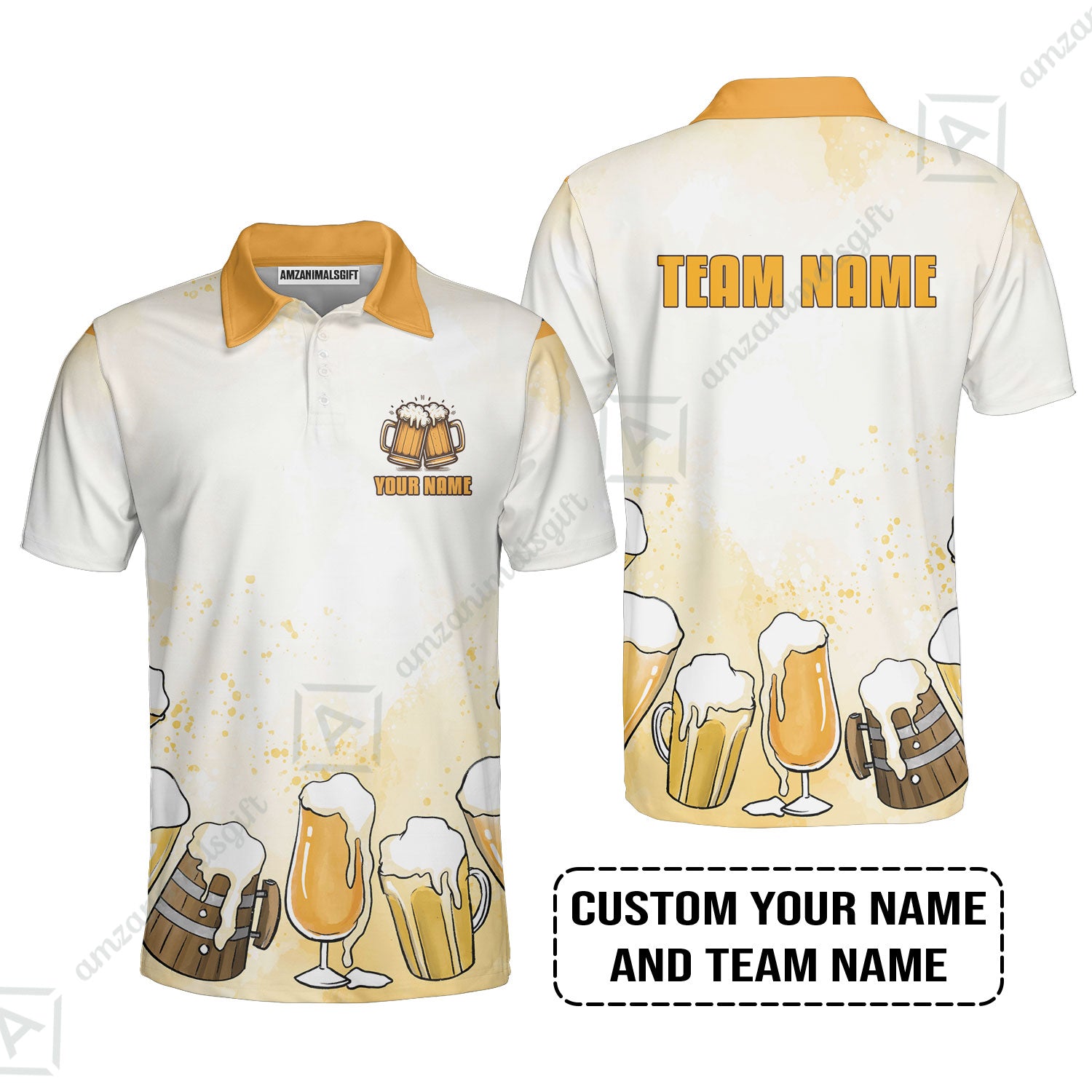 Custom Cream Beer Pattern Design Oktoberfest Beer Festival Performance Polo Shirt