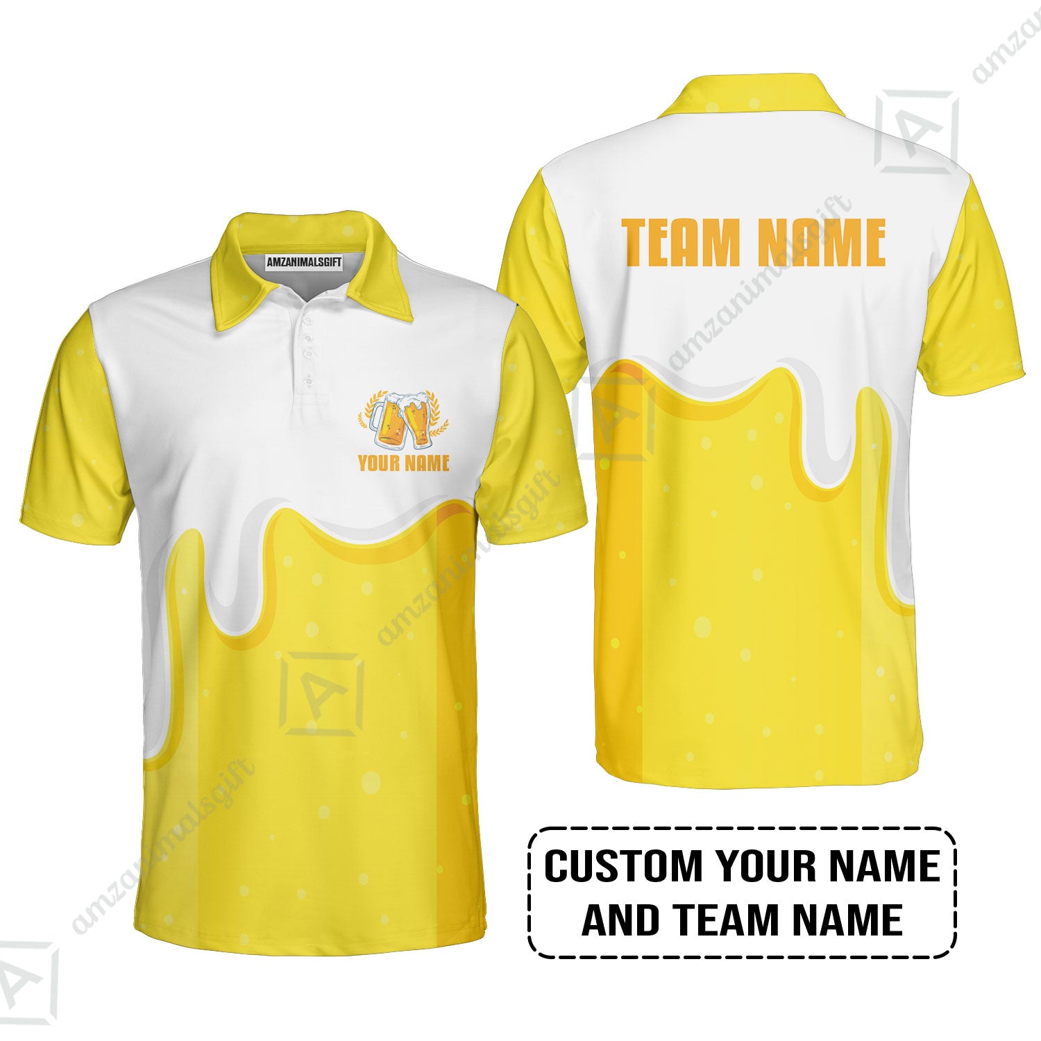 Custom Yellow White Beer Pattern Design Oktoberfest Beer Festival Performance Polo Shirt