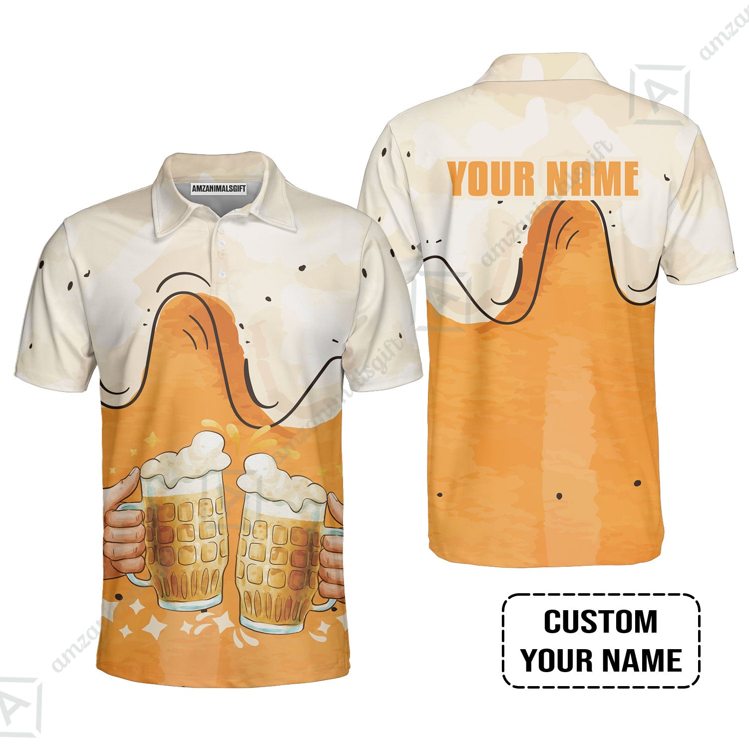 Custom Orange Cream Pattern Beer Pattern Design Oktoberfest Beer Festival Performance Polo Shirt