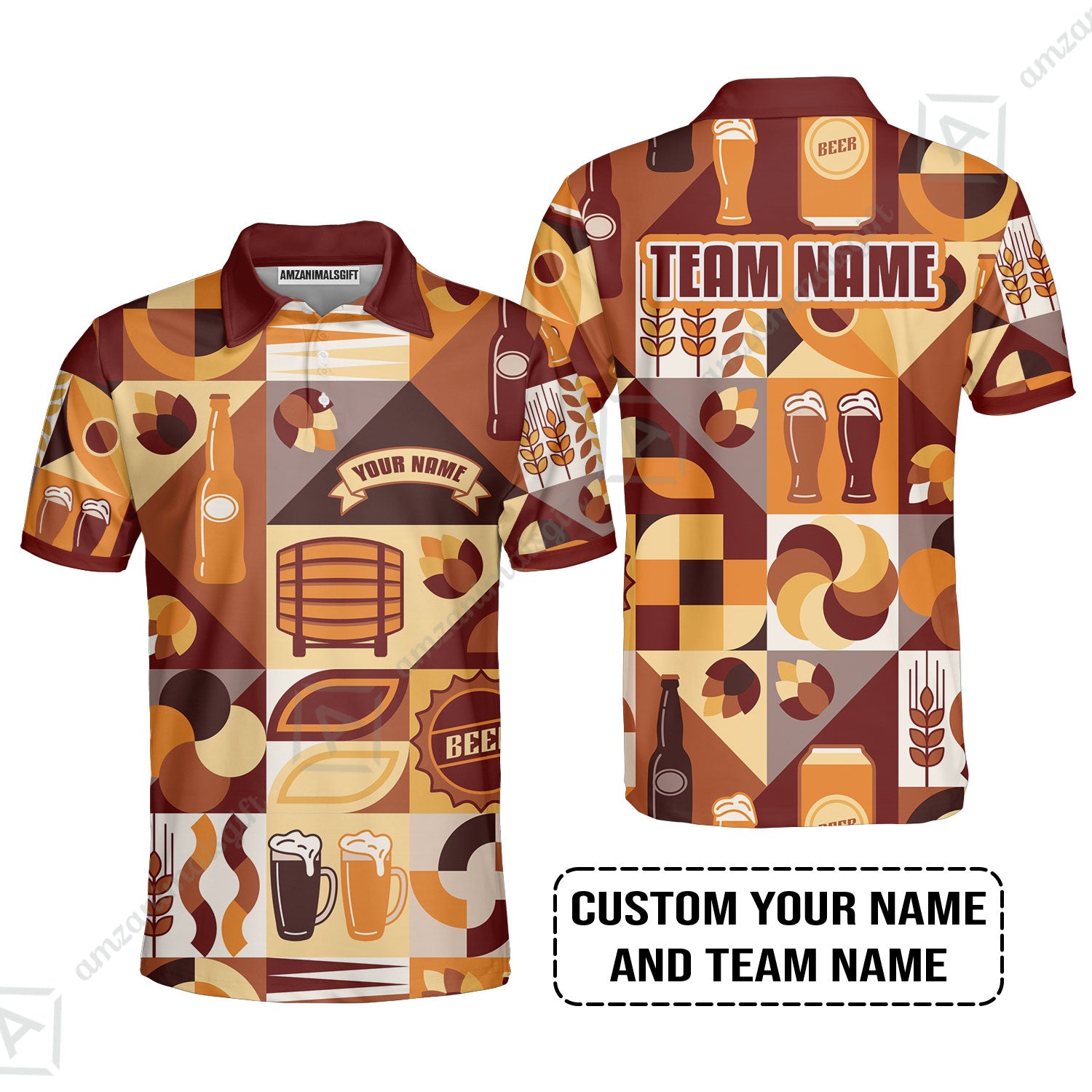 Custom Cream Brown Beer Pattern Design Oktoberfest Beer Festival Performance Polo Shirt