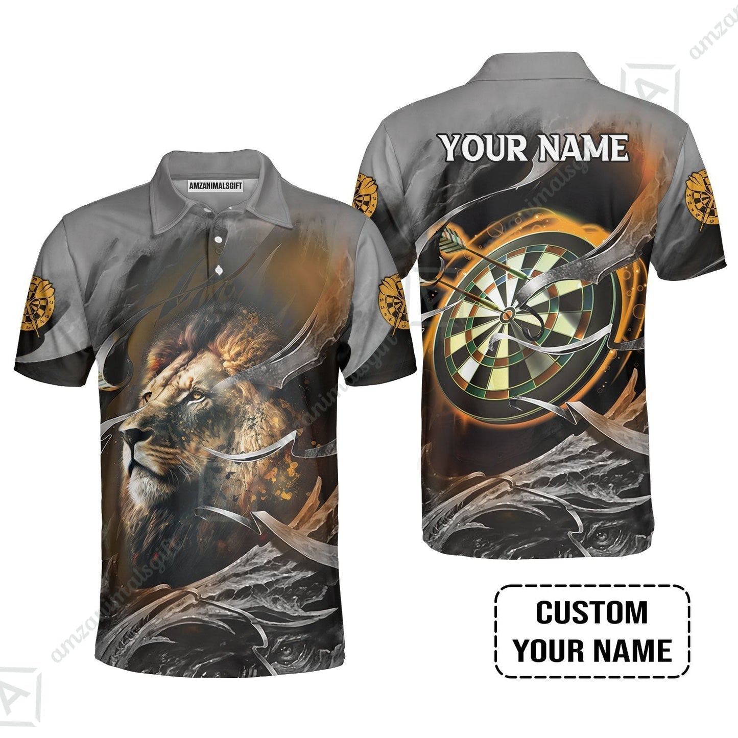 Customized Name Darts Sweatshirt, Bullseye Dartboard Personalized Lion And Darts Sweatshirt