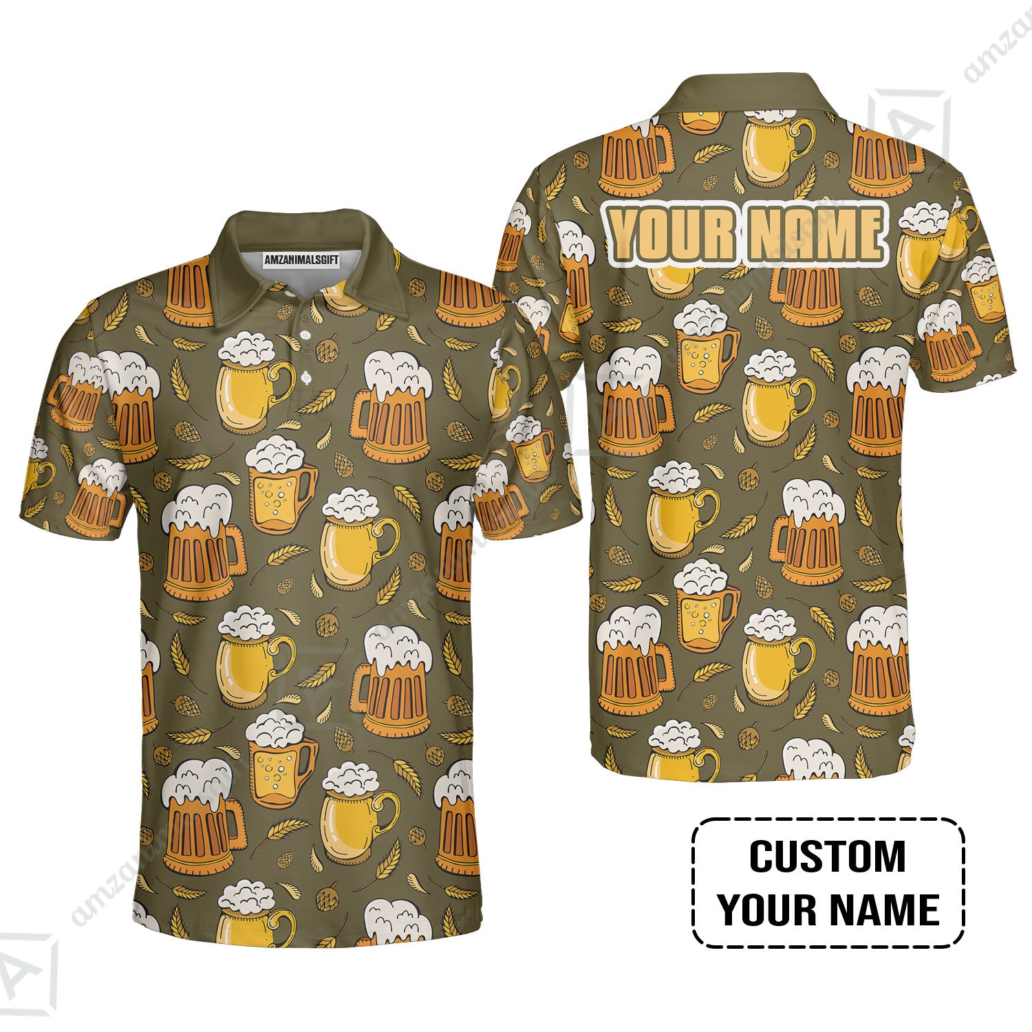 Custom Brown Pattern Beer Pattern Design Oktoberfest Beer Festival Performance Polo Shirt